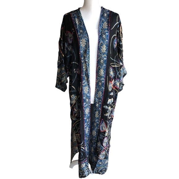 Raj Kimono Black Floral Butterfly Embroidered Bohemian One Size - Picture 3 of 11